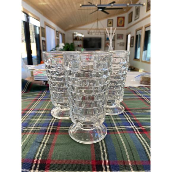 Whitehall Clear by Colony Tea Water Clear Footed Tumblers Glasses Set of 3 - Picture 1 of 6